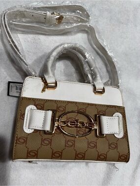 NWT Bebe Leilani Monogram Handle Crossbody Almond White
